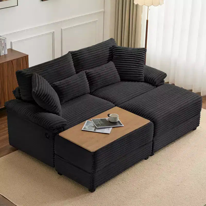 Set Whisen di divani chaise longue doppi con pouf reversibile e contenitore