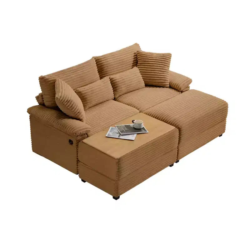 Set Whisen di divani chaise longue doppi con pouf reversibile e contenitore