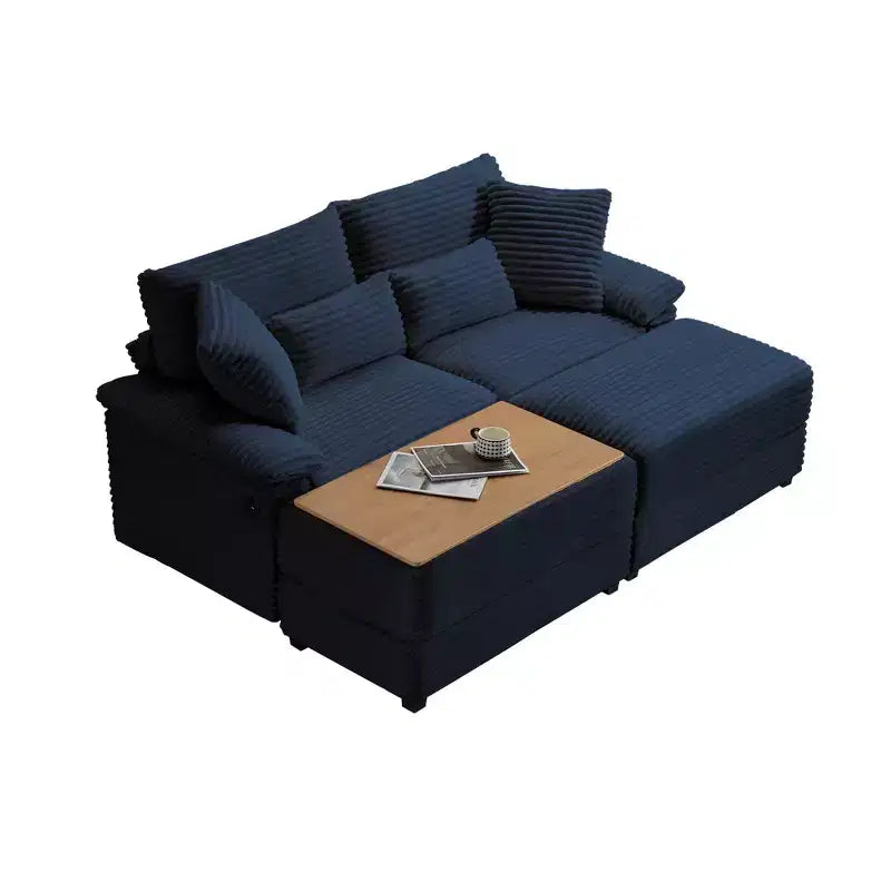 Set Whisen di divani chaise longue doppi con pouf reversibile e contenitore