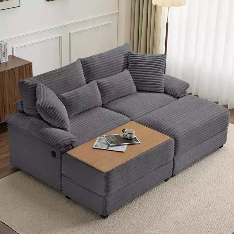 Set Whisen di divani chaise longue doppi con pouf reversibile e contenitore