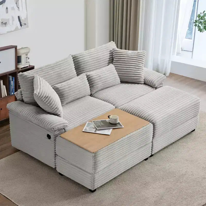 Set Whisen di divani chaise longue doppi con pouf reversibile e contenitore