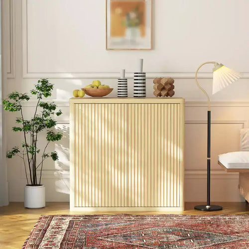 34 Sideboard Buffet Cabinet, Fluted Entryway Coffee Bar Cabinet, Wooden Floor Cupboard with Adjustable Shelves, Media Console Table for Living Room