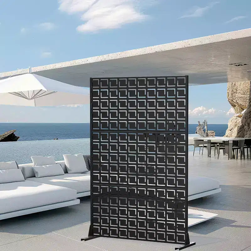 MAYEERTY 72 inch Room DIvider Rectangle Privacy Screen Galvanized Frame Privacy Screen Black