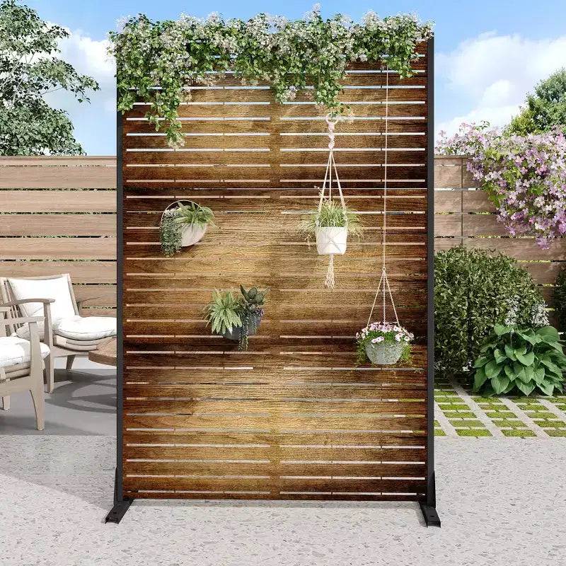 MAYEERTY Divisorio per ambienti da 72 pollici con cornice zincata, paravento per la privacy effetto legno, recinzione da giardino, patio marrone