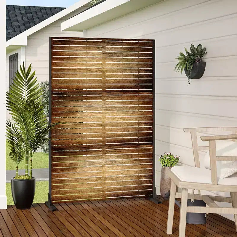MAYEERTY Divisorio per ambienti da 72 pollici con cornice zincata, paravento per la privacy effetto legno, recinzione da giardino, patio marrone