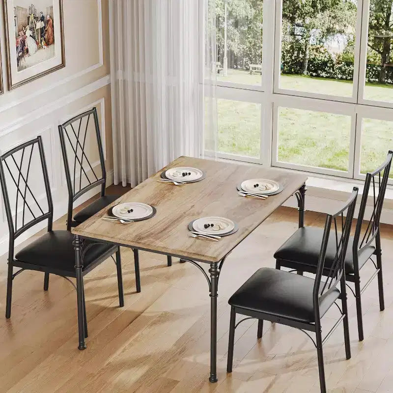COZONY Set da Pranzo 5 Pezzi con 4 Sedie, Tavolo da Pranzo Rettangolare e Sedie Imbottite per Cucina, Sala da Pranzo o Zona Colazione