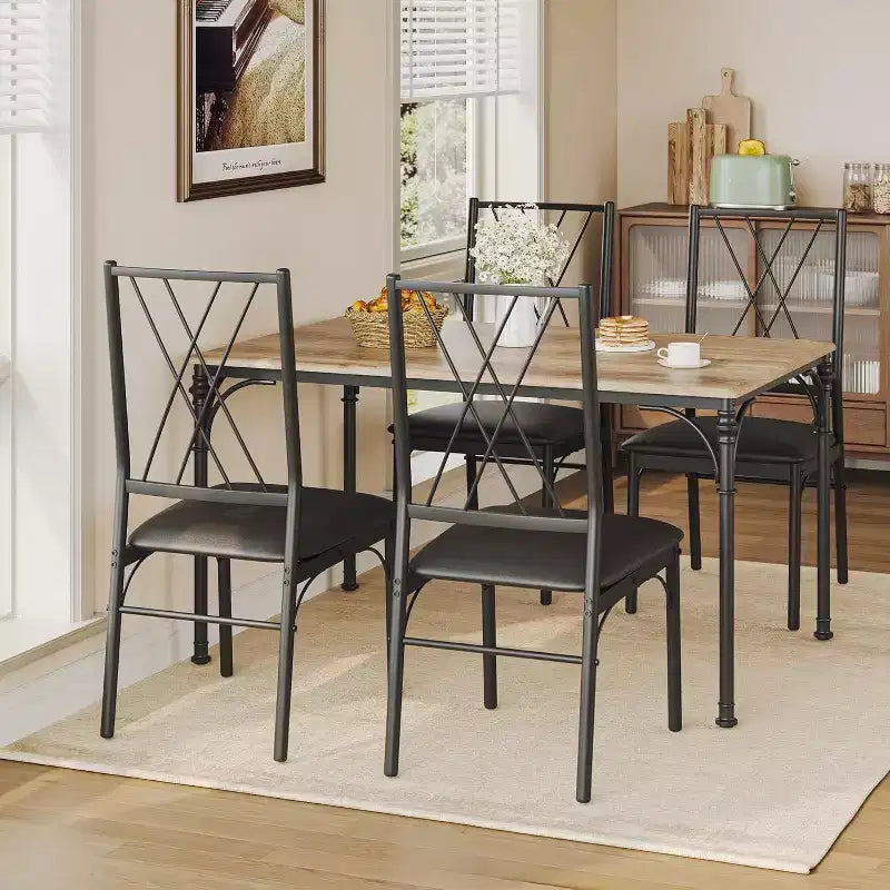 COZONY Set da Pranzo 5 Pezzi con 4 Sedie, Tavolo da Pranzo Rettangolare e Sedie Imbottite per Cucina, Sala da Pranzo o Zona Colazione