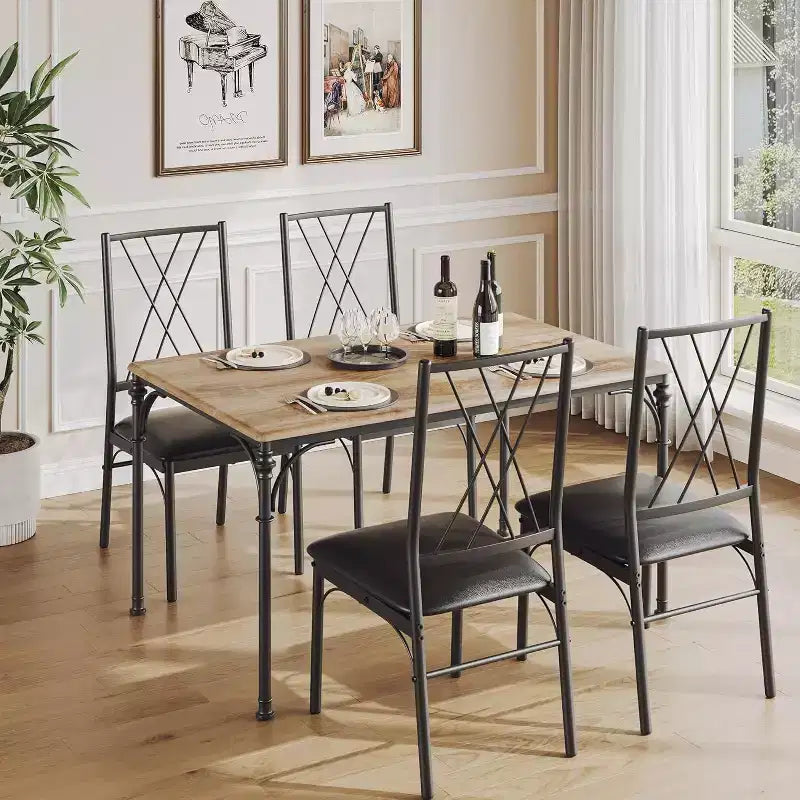 COZONY Set da Pranzo 5 Pezzi con 4 Sedie, Tavolo da Pranzo Rettangolare e Sedie Imbottite per Cucina, Sala da Pranzo o Zona Colazione