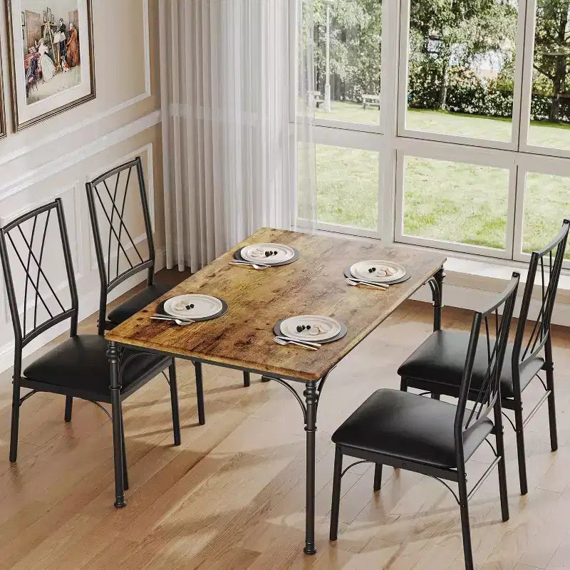 COZONY Set da Pranzo 5 Pezzi con 4 Sedie, Tavolo da Pranzo Rettangolare e Sedie Imbottite per Cucina, Sala da Pranzo o Zona Colazione
