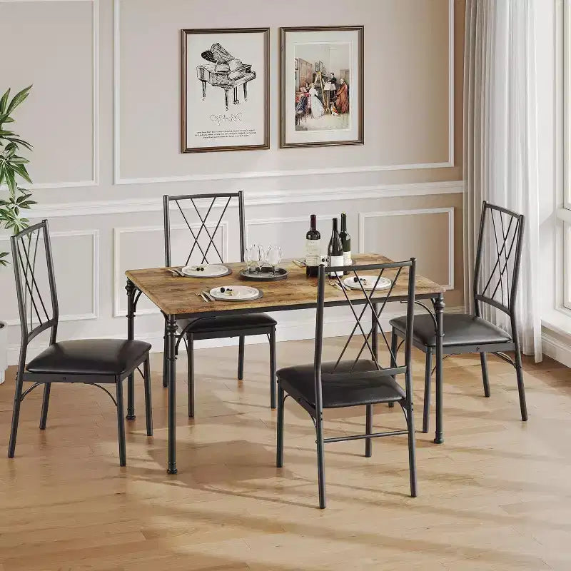COZONY Set da Pranzo 5 Pezzi con 4 Sedie, Tavolo da Pranzo Rettangolare e Sedie Imbottite per Cucina, Sala da Pranzo o Zona Colazione