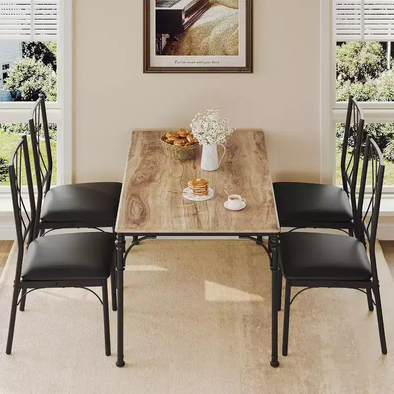 COZONY Set da Pranzo 5 Pezzi con 4 Sedie, Tavolo da Pranzo Rettangolare e Sedie Imbottite per Cucina, Sala da Pranzo o Zona Colazione