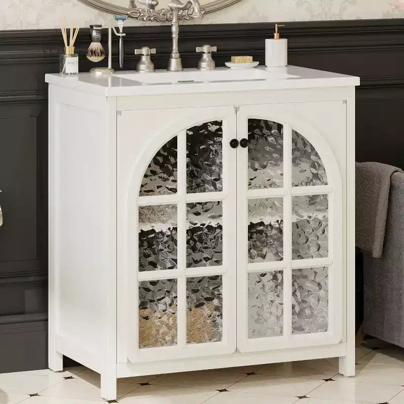 Mobile bagno Bestier da 31 pollici in stile rustico con lavabo in ceramica, mobiletto vintage
