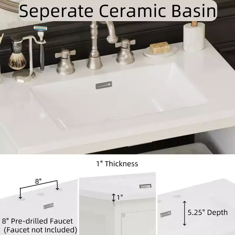 Mobile bagno Bestier da 31 pollici in stile rustico con lavabo in ceramica, mobiletto vintage