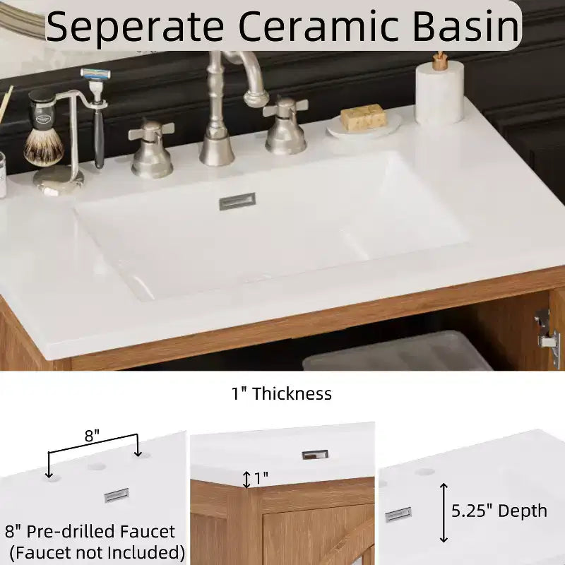 Mobile bagno Bestier da 31 pollici in stile rustico con lavabo in ceramica, mobiletto vintage
