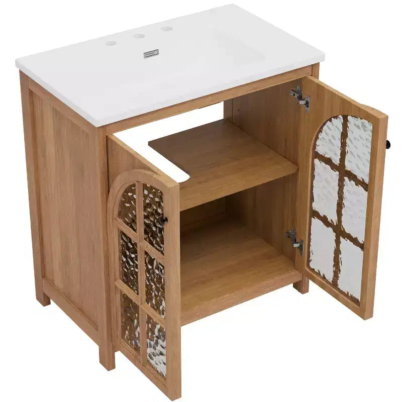 Mobile bagno Bestier da 31 pollici in stile rustico con lavabo in ceramica, mobiletto vintage