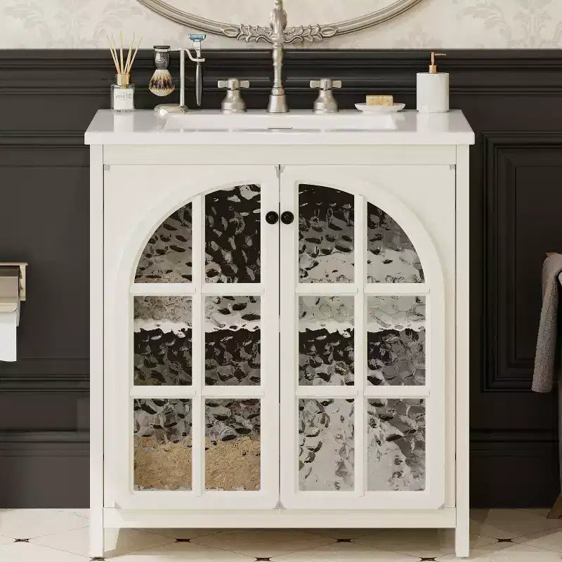 Mobile bagno Bestier da 31 pollici in stile rustico con lavabo in ceramica, mobiletto vintage