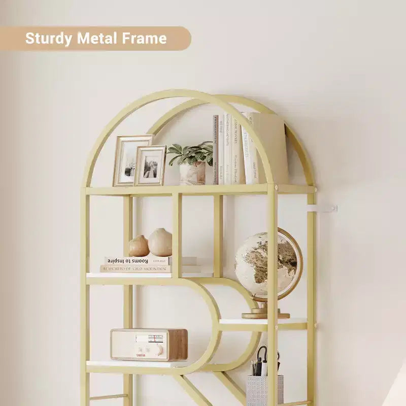 Libreria ad arco a 6 ripiani, scaffale in metallo alto 82 cm, scaffali espositivi con ripiani aperti per camera da letto, soggiorno, ufficio domestico