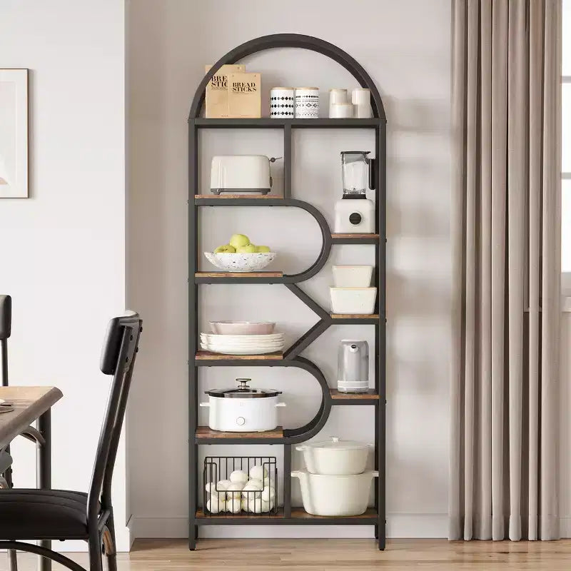 Libreria ad arco a 6 ripiani, scaffale in metallo alto 82 cm, scaffali espositivi con ripiani aperti per camera da letto, soggiorno, ufficio domestico