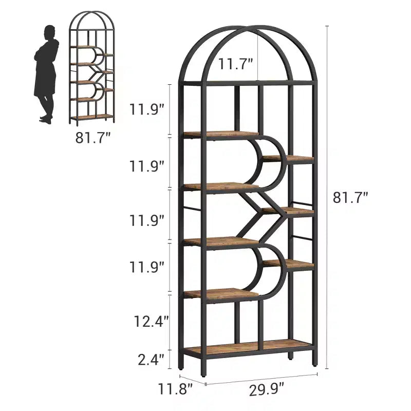 Libreria ad arco a 6 ripiani, scaffale in metallo alto 82 cm, scaffali espositivi con ripiani aperti per camera da letto, soggiorno, ufficio domestico