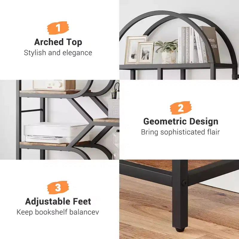Libreria ad arco a 6 ripiani, scaffale in metallo alto 82 cm, scaffali espositivi con ripiani aperti per camera da letto, soggiorno, ufficio domestico