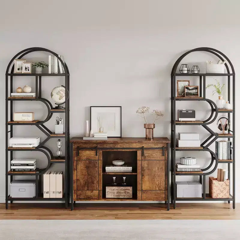 Libreria ad arco a 6 ripiani, scaffale in metallo alto 82 cm, scaffali espositivi con ripiani aperti per camera da letto, soggiorno, ufficio domestico