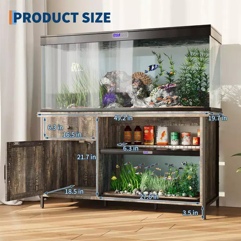 Mobiletto da 280 Litri per Acquario, Supporto per Acquario con Prese di Corrente e Luci LED - Supporto Robusto per Terrari con Armadietto, Cassetto e Ripiano