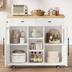 Acekool 41 Isola da Cucina Mobile Stile Farmhouse con Anta a Ribalta, Armadietti con Ante in Vetro, Scaffali Aperti, 2 Cassetti, Portasciugamani, Nero/Legno