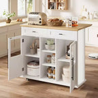Acekool 41 Isola da Cucina Mobile Stile Farmhouse con Anta a Ribalta, Armadietti con Ante in Vetro, Scaffali Aperti, 2 Cassetti, Portasciugamani, Nero/Legno