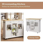 Acekool 41 Isola da Cucina Mobile Stile Farmhouse con Anta a Ribalta, Armadietti con Ante in Vetro, Scaffali Aperti, 2 Cassetti, Portasciugamani, Nero/Legno