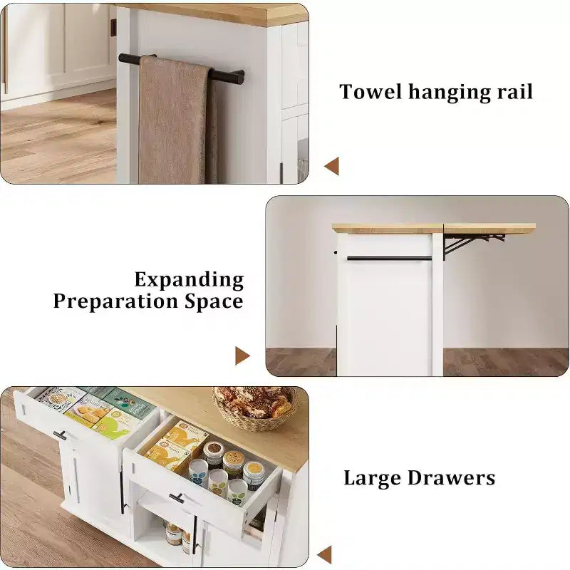 Acekool 41 Isola da Cucina Mobile Stile Farmhouse con Anta a Ribalta, Armadietti con Ante in Vetro, Scaffali Aperti, 2 Cassetti, Portasciugamani, Nero/Legno