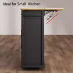 Acekool 41 Isola da Cucina Mobile Stile Farmhouse con Anta a Ribalta, Armadietti con Ante in Vetro, Scaffali Aperti, 2 Cassetti, Portasciugamani, Nero/Legno