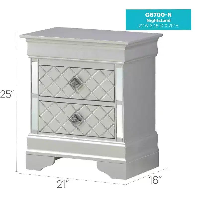 HomeStock Comodino in metallo rettangolare con 2 cassetti, finitura argento, 61 cm H x 53 cm L, per soggiorno e camera da letto