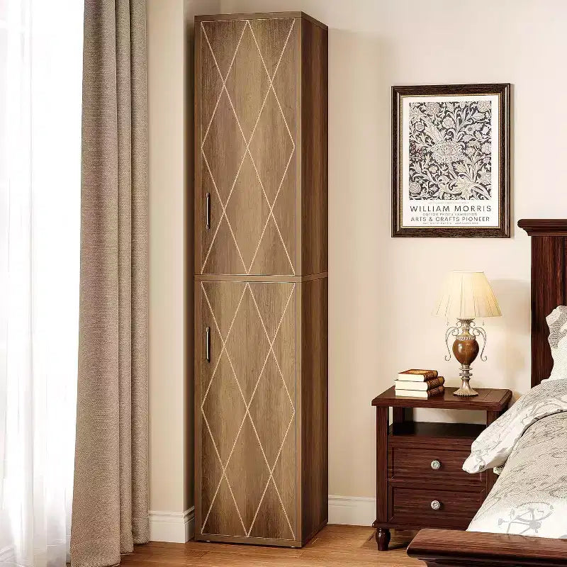 Lantine 75.39 Mobile Contenitore in Legno con 6 Ripiani, Mobile Moderno Stretto con 2 Ante per Soggiorno, Cucina, Bagno