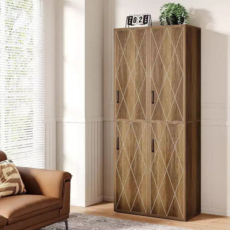 Lantine 75.39 Mobile Contenitore in Legno con 6 Ripiani, Mobile Moderno Stretto con 2 Ante per Soggiorno, Cucina, Bagno