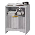 Marsail Fluted Nightstand with Charging Station, Adjustable Bedside Table with USB and AC Ports, 1 Drawer End Table, Wood Grain Finish, Bedroom, Gray