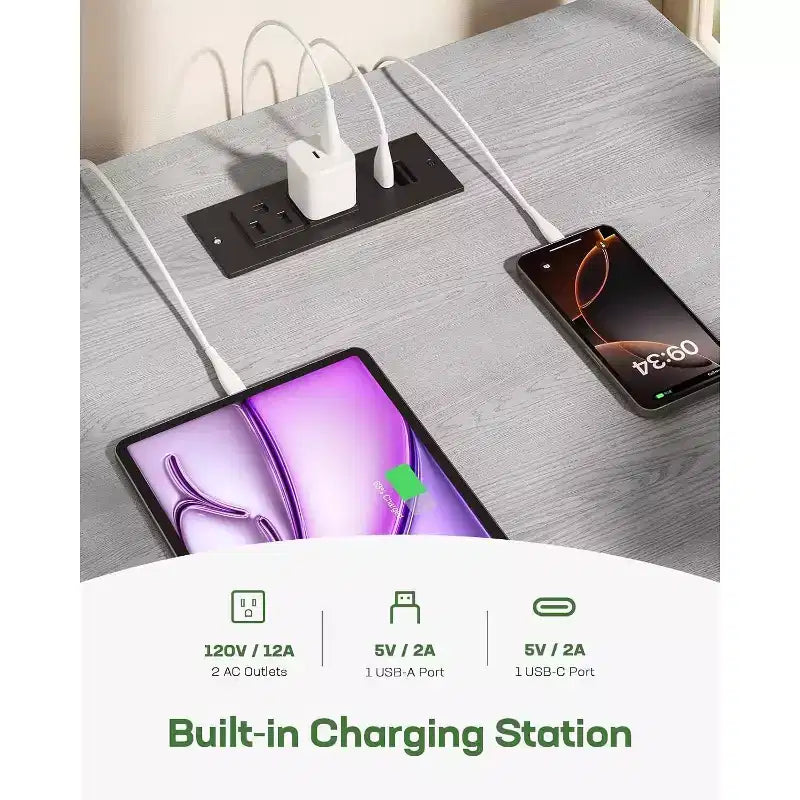 Marsail Comodino Scanalato con Stazione di Ricarica, Tavolino da Comodino Regolabile con Porte USB e AC, Tavolino con 1 Cassetto, Finitura Effetto Legno, Camera da Leto, Grigio