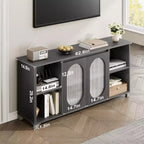 COZONY Mobile TV da 63 pollici Centro di intrattenimento con ante in rattan Scaffale regolabile Console multimediale Piedini in ferro