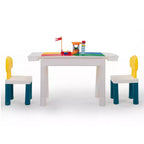 Tavolo e sedie per attività per bambini all-in-one, tavolo da gioco con costruzioni con 100 mattoncini fai da te, tavolo da pranzo e scrivania per bambini piccoli