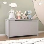 Contenitore portaoggetti per giocattoli in legno per bambini con coperchio incernierato di sicurezza per età 2+ (grigio)