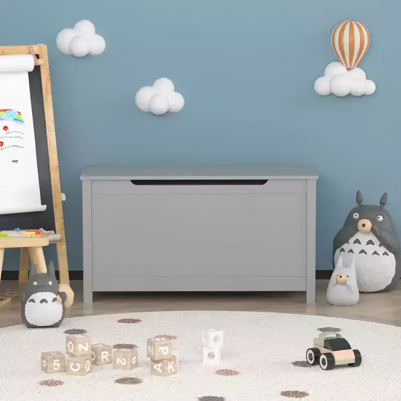 Contenitore portaoggetti per giocattoli in legno per bambini con coperchio incernierato di sicurezza per età 2+ (grigio)