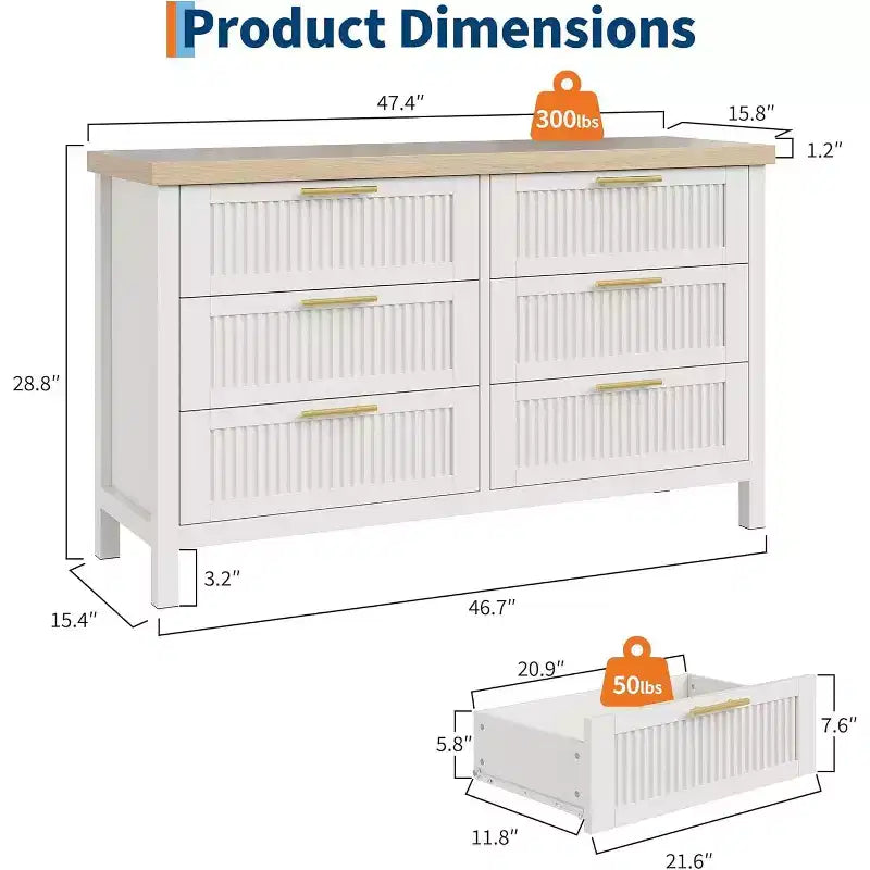 Cassettiera scanalata per camera da letto con 6 cassetti, cassettiera moderna, cassettiera in legno, organizer per vestiti per soggiorno, corridoio