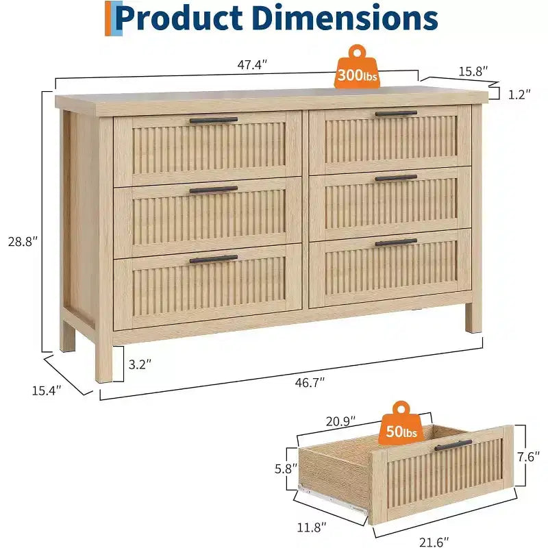 Cassettiera scanalata per camera da letto con 6 cassetti, cassettiera moderna, cassettiera in legno, organizer per vestiti per soggiorno, corridoio
