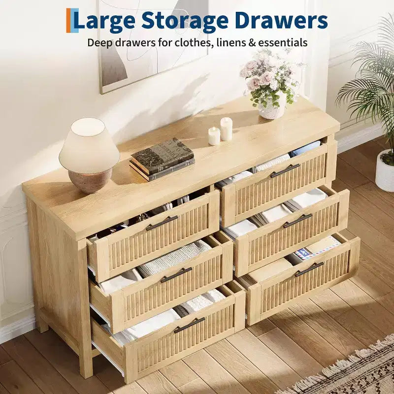 Cassettiera scanalata per camera da letto con 6 cassetti, cassettiera moderna, cassettiera in legno, organizer per vestiti per soggiorno, corridoio