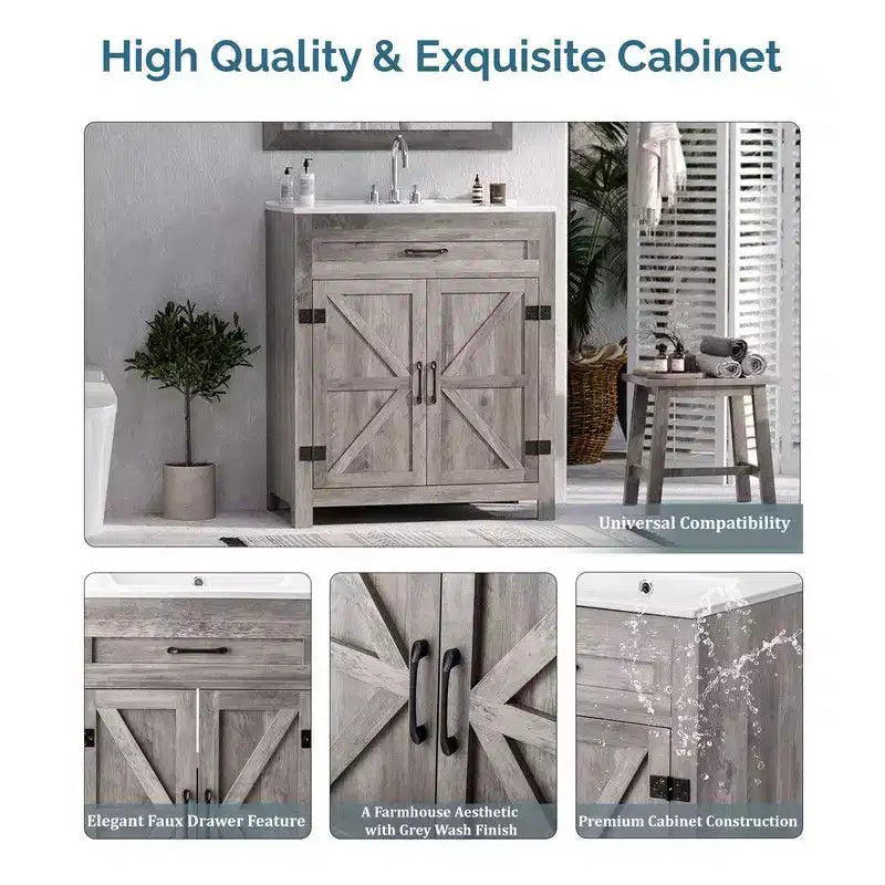 Mobile bagno Karl Home 76 cm, con anta scorrevole a grana di legno Noce e ripiano a U, senza lavabo da appoggio