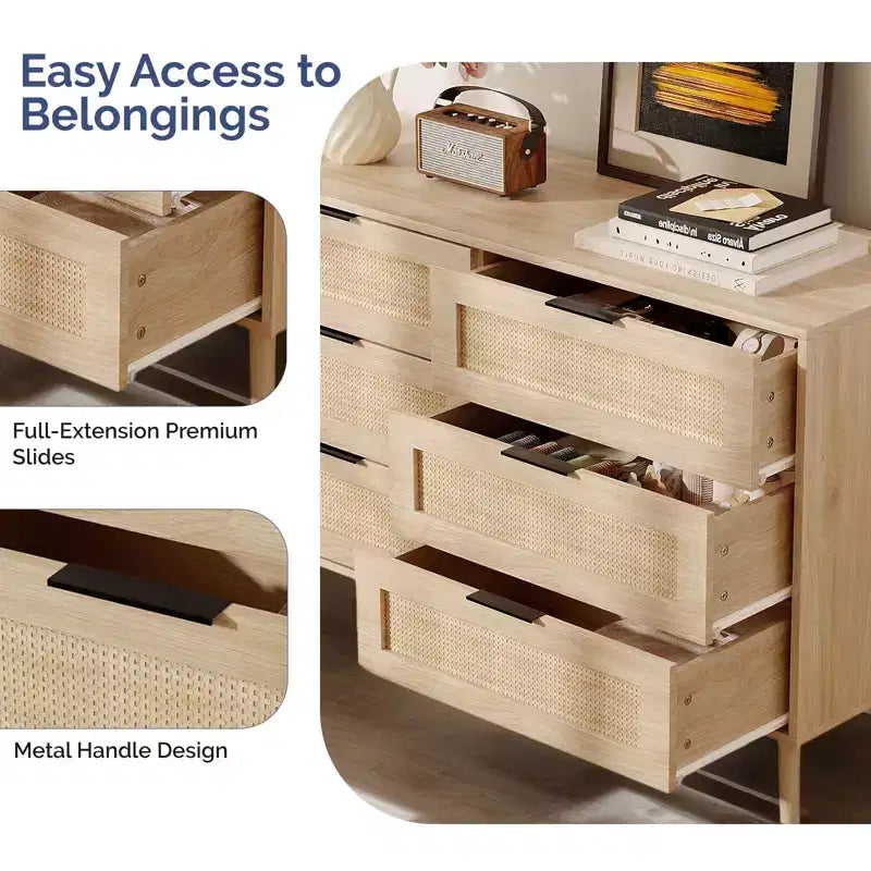Cassettiera Karl Home 6 cassetti in MDF beige, larghezza 120 cm