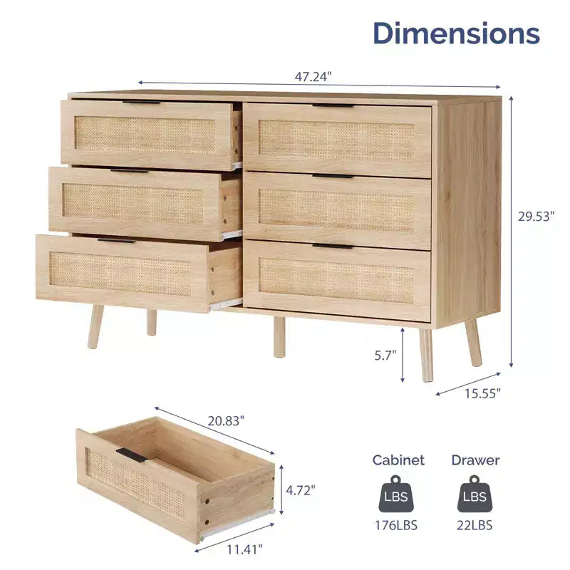 Cassettiera Karl Home 6 cassetti in MDF beige, larghezza 120 cm