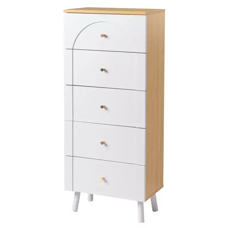 Cassettiera Karl Home a 5 cassetti in MDF bianco (pannello di fibra a media densità), larghezza 50 cm