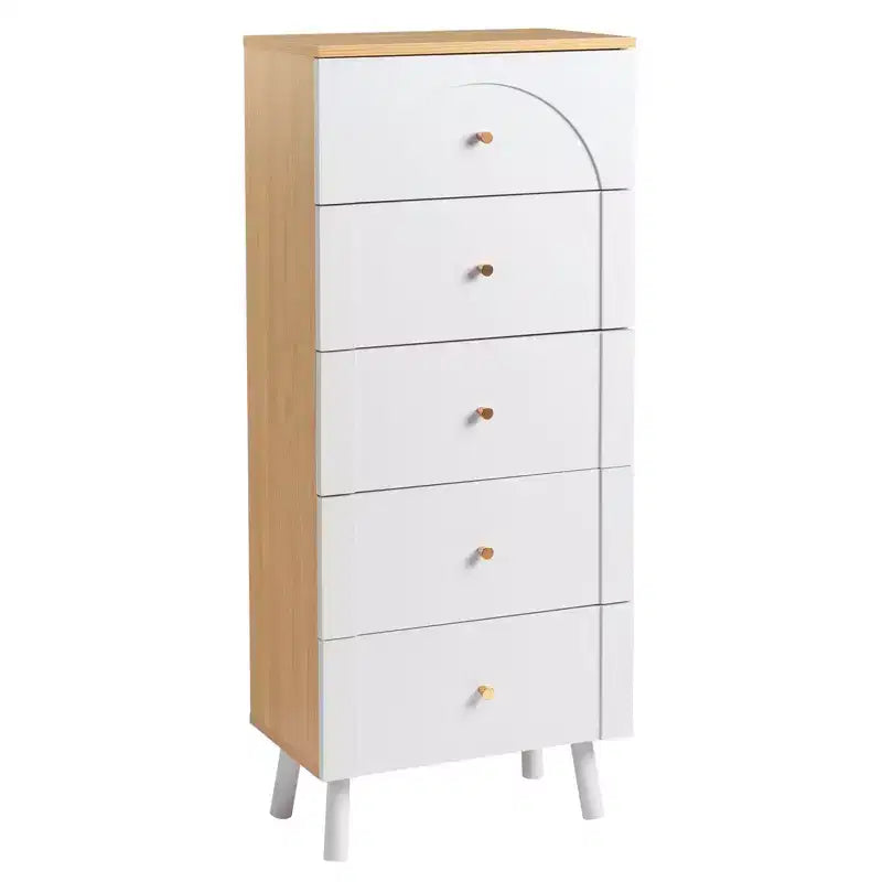 Cassettiera Karl Home a 5 cassetti in MDF bianco (pannello di fibra a media densità), larghezza 50 cm