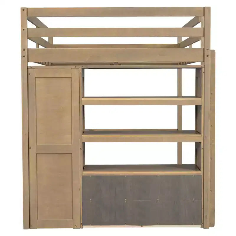Letto a soppalco full size con armadio e scrivania, letto a soppalco alto in legno full size con cassetti e mensole per adulti, bambini e ragazzi