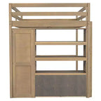 Letto a soppalco full size con armadio e scrivania, letto a soppalco alto in legno full size con cassetti e mensole per adulti, bambini e ragazzi